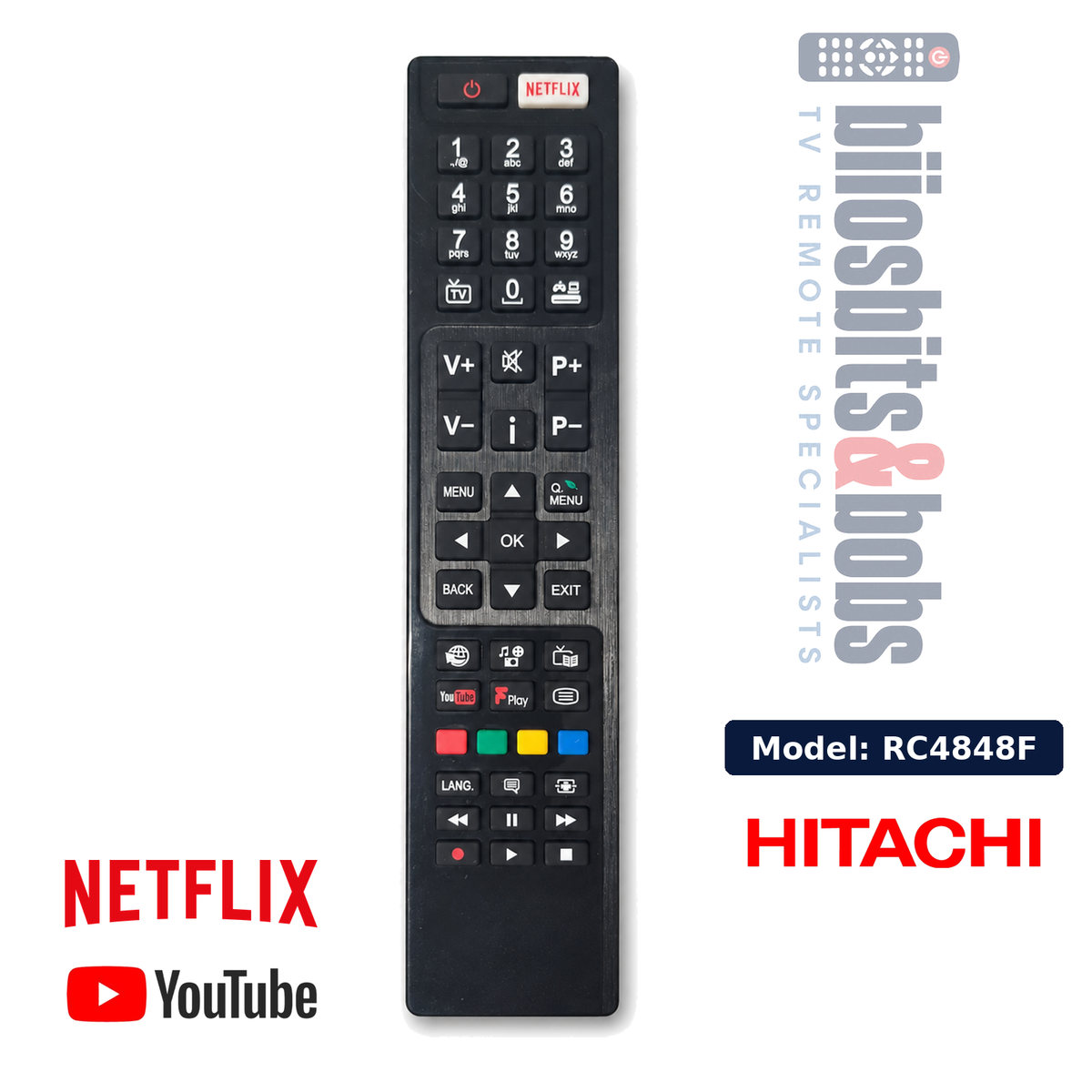 RC4848F Hitachi TV Remote Control – Replacement for 43HK6T74U, 50HK6T74U & 55HK6T74U